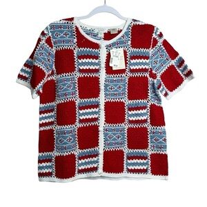 NWT Christopher & Banks Granny Square Crochet Cardigan Sweater Short Sleeve S
